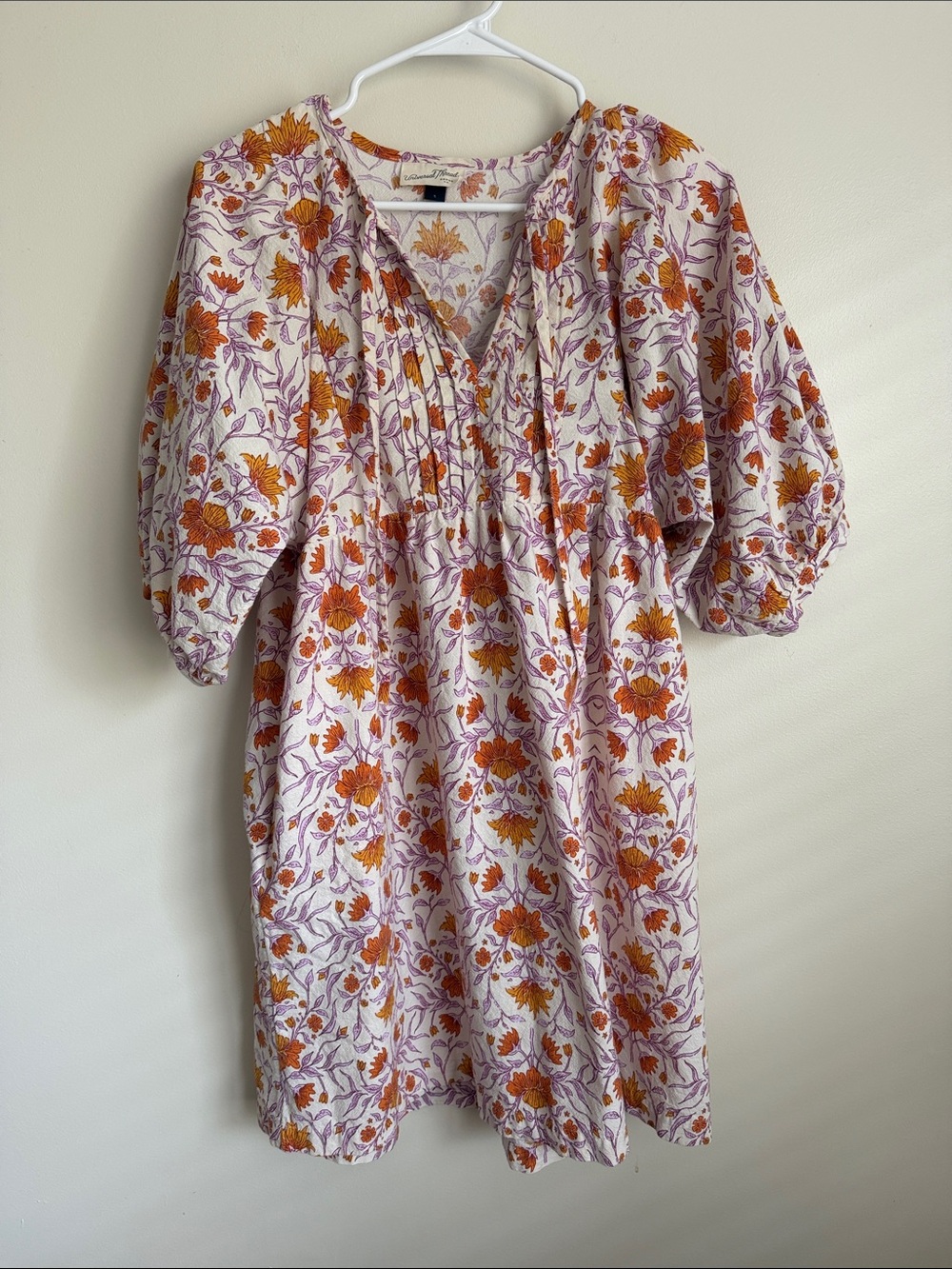 Universal Thread Fall Orange Floral Puff-Sleeve Mini Dress